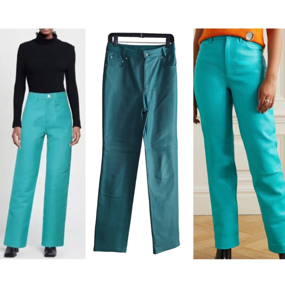 Vintage Y2k Newport News Turquoise Green Genuine Leather Jean Pants 8